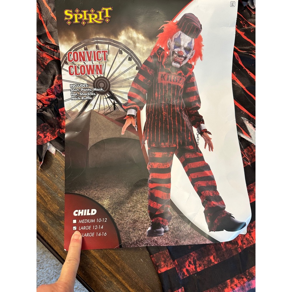 Spirit Halloween ClownCore Kr8zy‎ Convict Clown Costume Child Large 12-14 - Picture 2 of 9